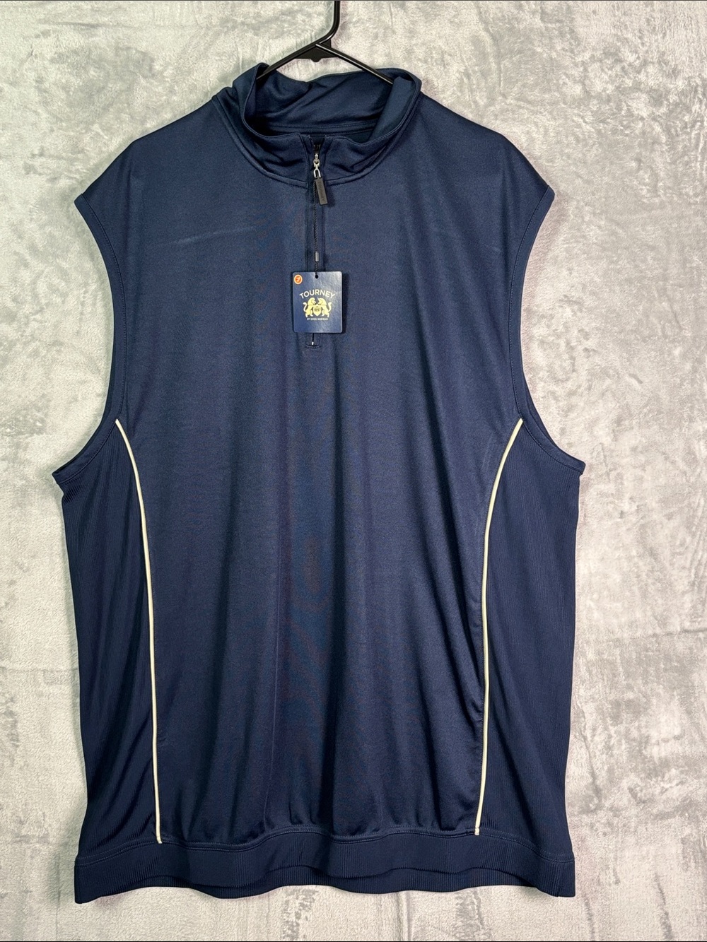 NWT New Tourney by Greg Norman Blue Pullover 15 UPF Golf 1/4 Zip Vest Size XXL
